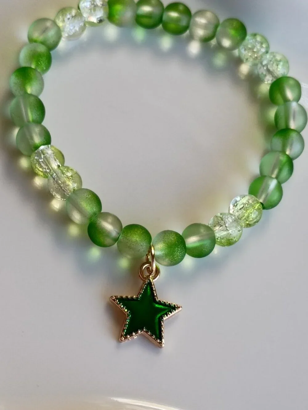 Green Star Kids Bracelet | Handmade Beaded Bracelet | 5.5